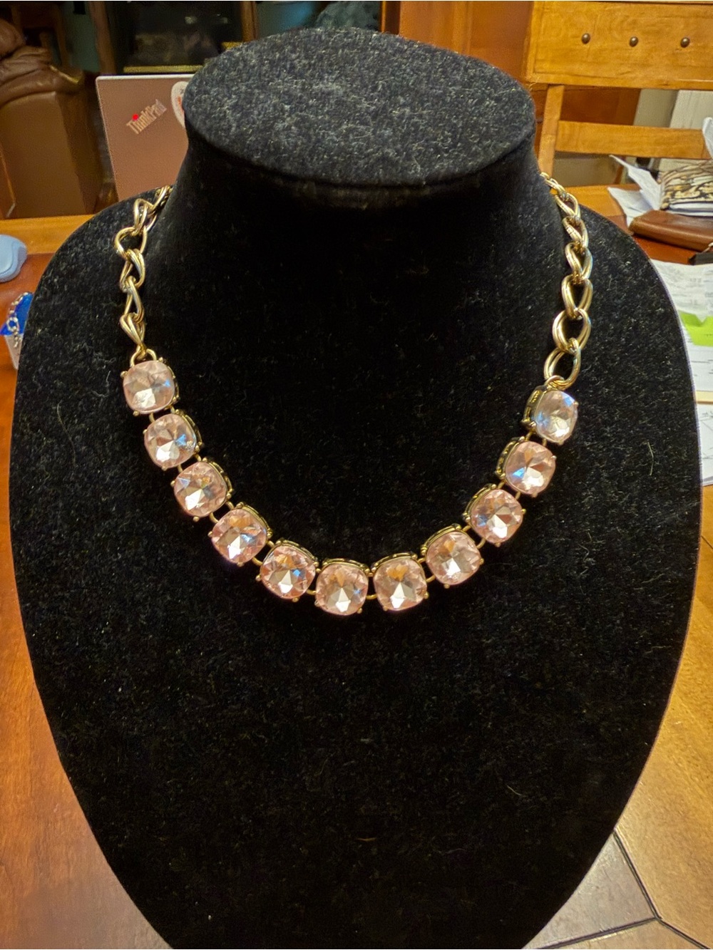 Elegant Pink Crystal Statement Necklace & Clear Crystal Necklace - Picture 6 of 9